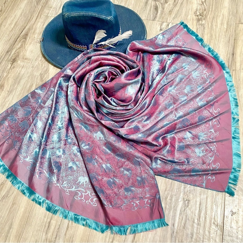 ✨ Enchanting SILK Pink and Teal SCARF/body wrap w Gypsy southwestern vibe - Picture 3 of 16